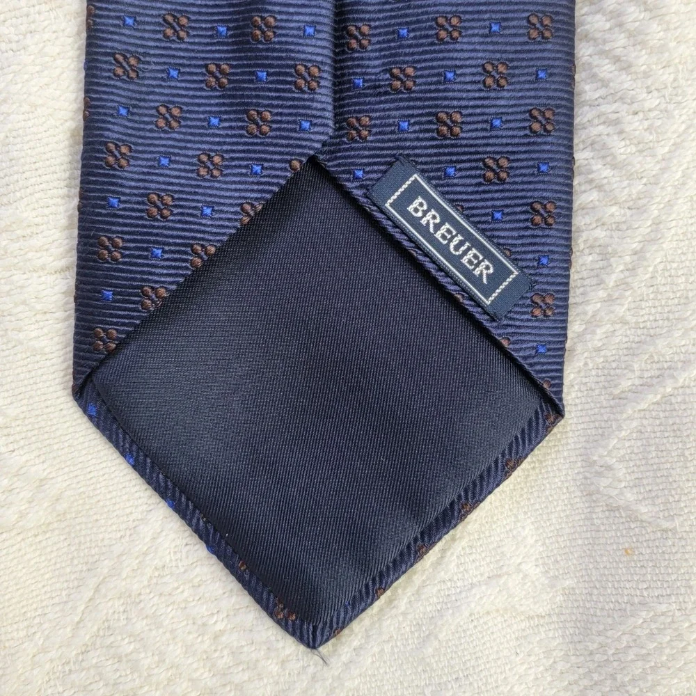 Breuer Navy Silk Pin Dot Foulard Repp Tie Handmade in France 4